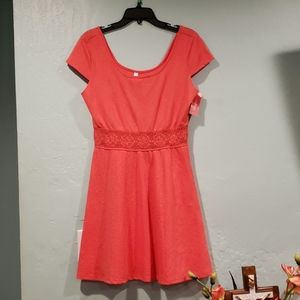 Textured Coral tea/picnic dress